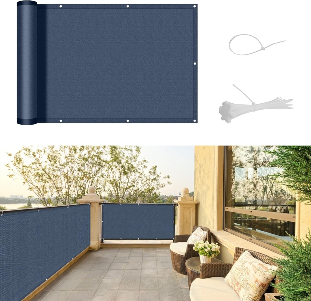 SUNNY GUARD Balkon Sichtschutz 90x600 cm Balkonverkleidung Balkonabdeckung Balkonumspannungen,UV-Schutz,Wind und wasserdicht,Geeignet für Balkon,Garten,Terrasse,mit Kabelbinder,Dunkelblau Anthrazit Bild 1