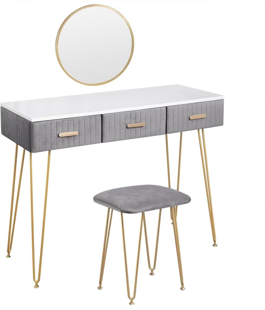 WOLTU Schminktisch mit Hocker Spiegel Frisiertisch mit Schubladen Große Tischplatte 100x40cm, Modern Kosmetiktisch für Schlafzimmer Grau MB6080gr Bild 1