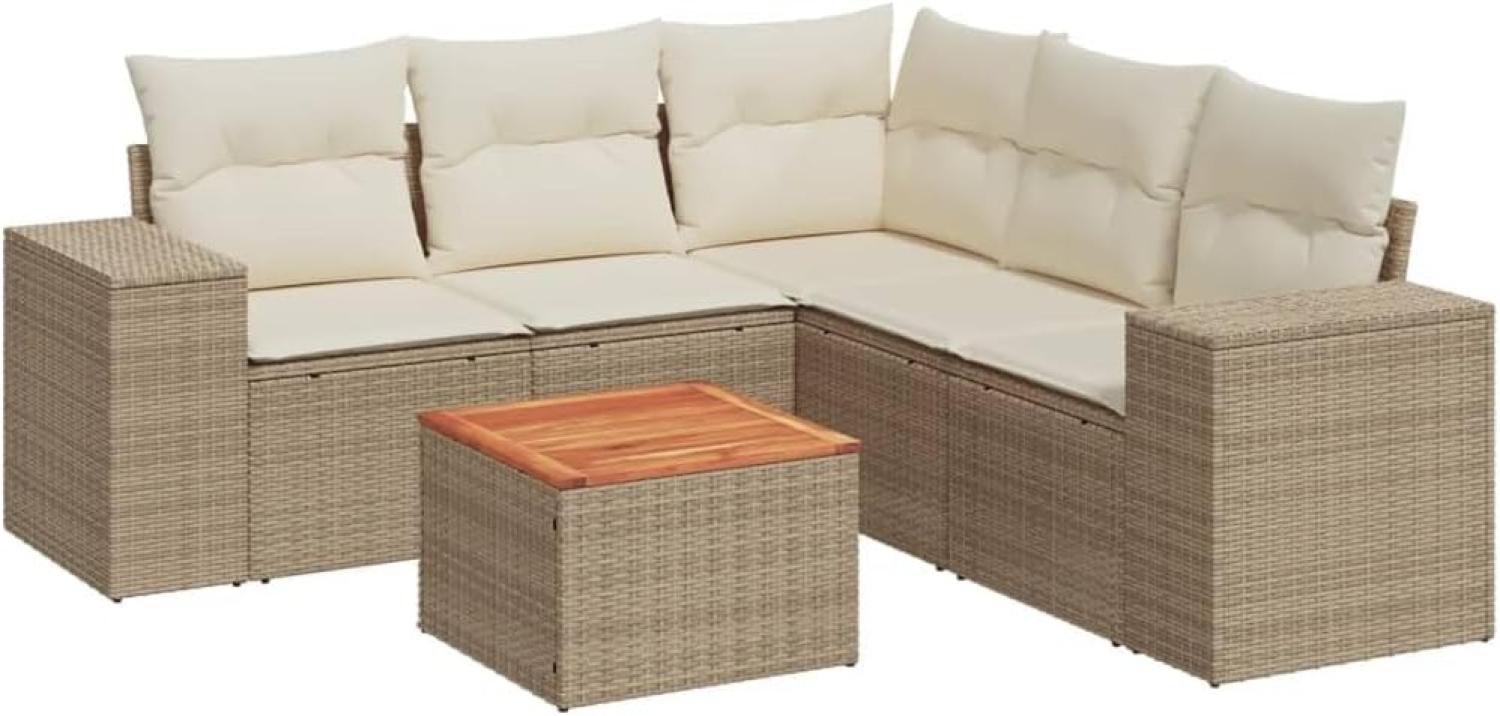 vidaXL 6-tlg. Garten-Sofagarnitur mit Kissen Beige Poly Rattan 3225442 Bild 1