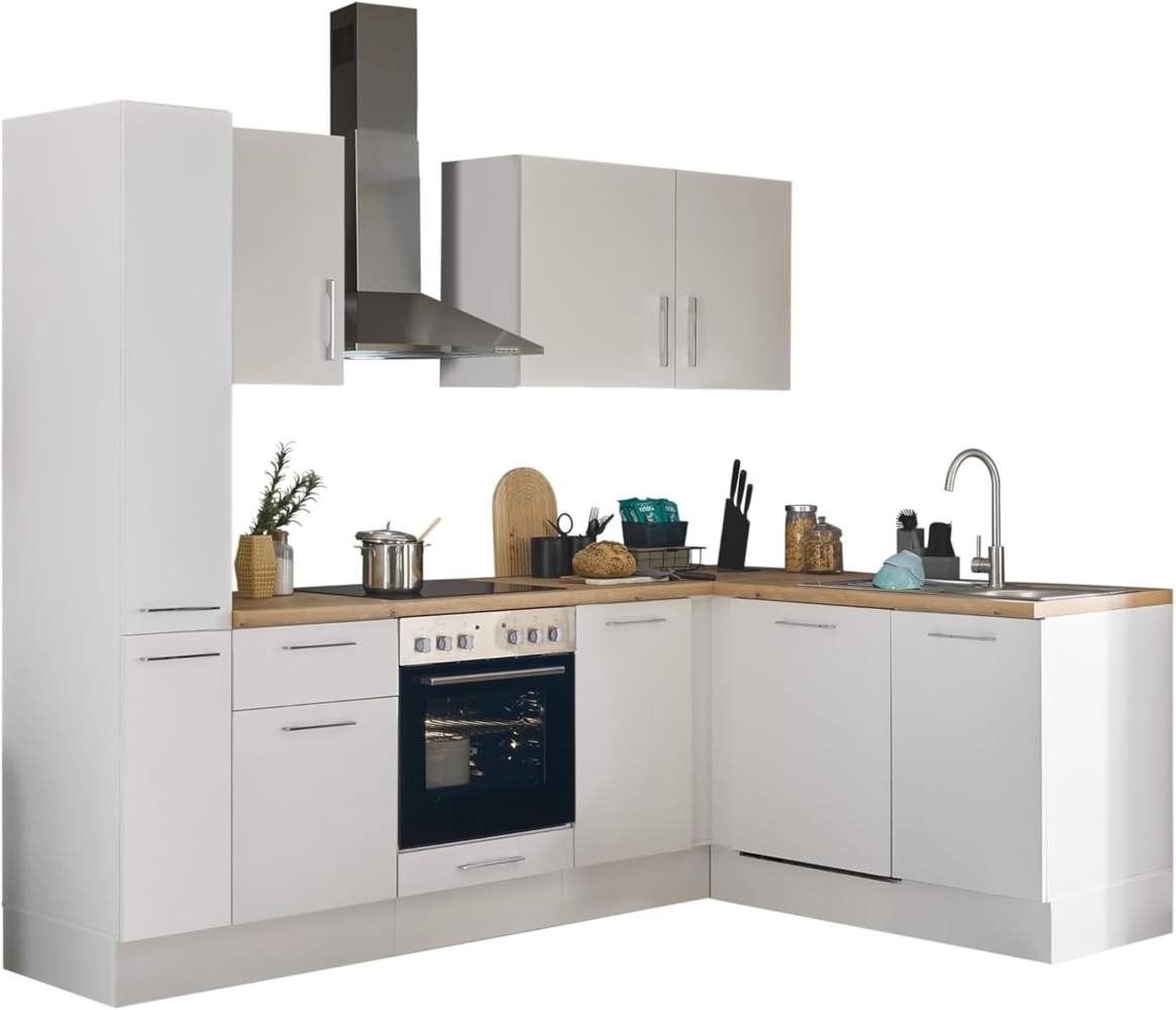 Turin L Eckküche 250 x 211 x 60 cm, weiß - Basic Küchengeräte - Moderne, geräumige Küche in Artisan-Eiche Optik mit viel Stauraum Bild 1