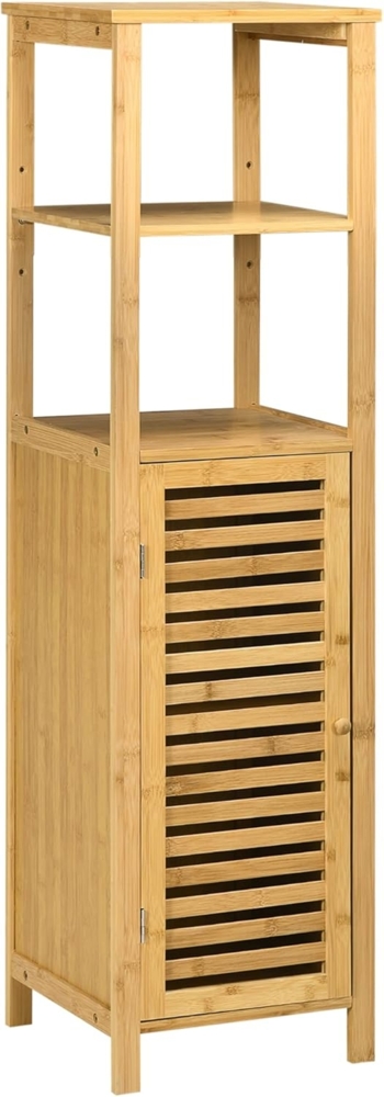 Kleankin Badkommode höhevestellbar, aus Bambus, mit Schrank, zwei offene Ablagen (Badezimmerschrank, 1 St, Badezimmermöbel), für Badezimmer, 33 x 30 x 120 cm Naturholz Bild 1