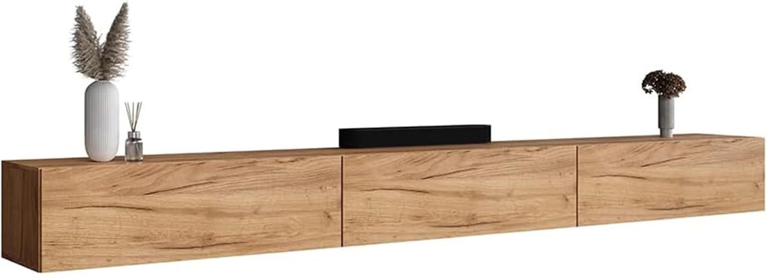 Planetmöbel TV Board 300 cm Gold Eiche, TV Schrank mit 3 Klappen als Stauraum, Lowboard hängend oder stehend, Sideboard Wohnzimmer Bild 1