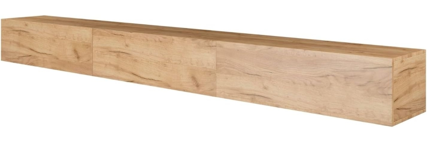 Planetmöbel TV Board 300 cm Gold Eiche, TV Schrank mit 3 Klappen als Stauraum, Lowboard hängend oder stehend, Sideboard Wohnzimmer Bild 1