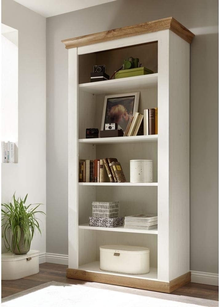 Landhaus Bücherregal LINARES-61 in Pinie weiß / Wotan Eiche Nb. mit 6 Fächern - B/H/T ca. : 102/204/44 cm Bild 1