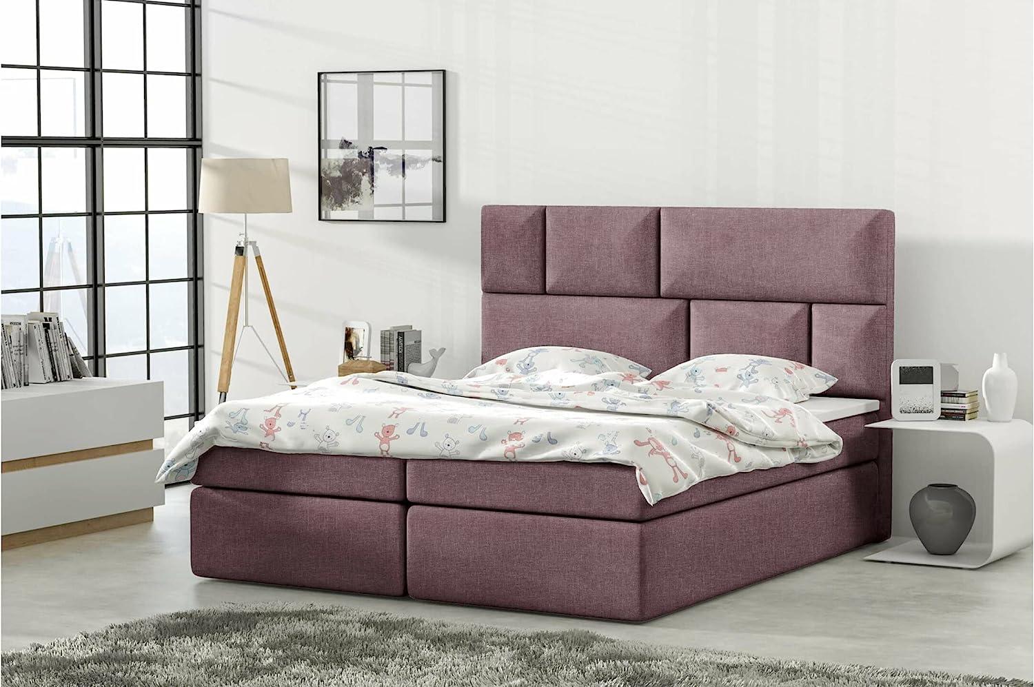 Stylefy 'Carter' Boxspringbett mit Topper, Strukturstoff Sawana Violett 160x200 Bild 1