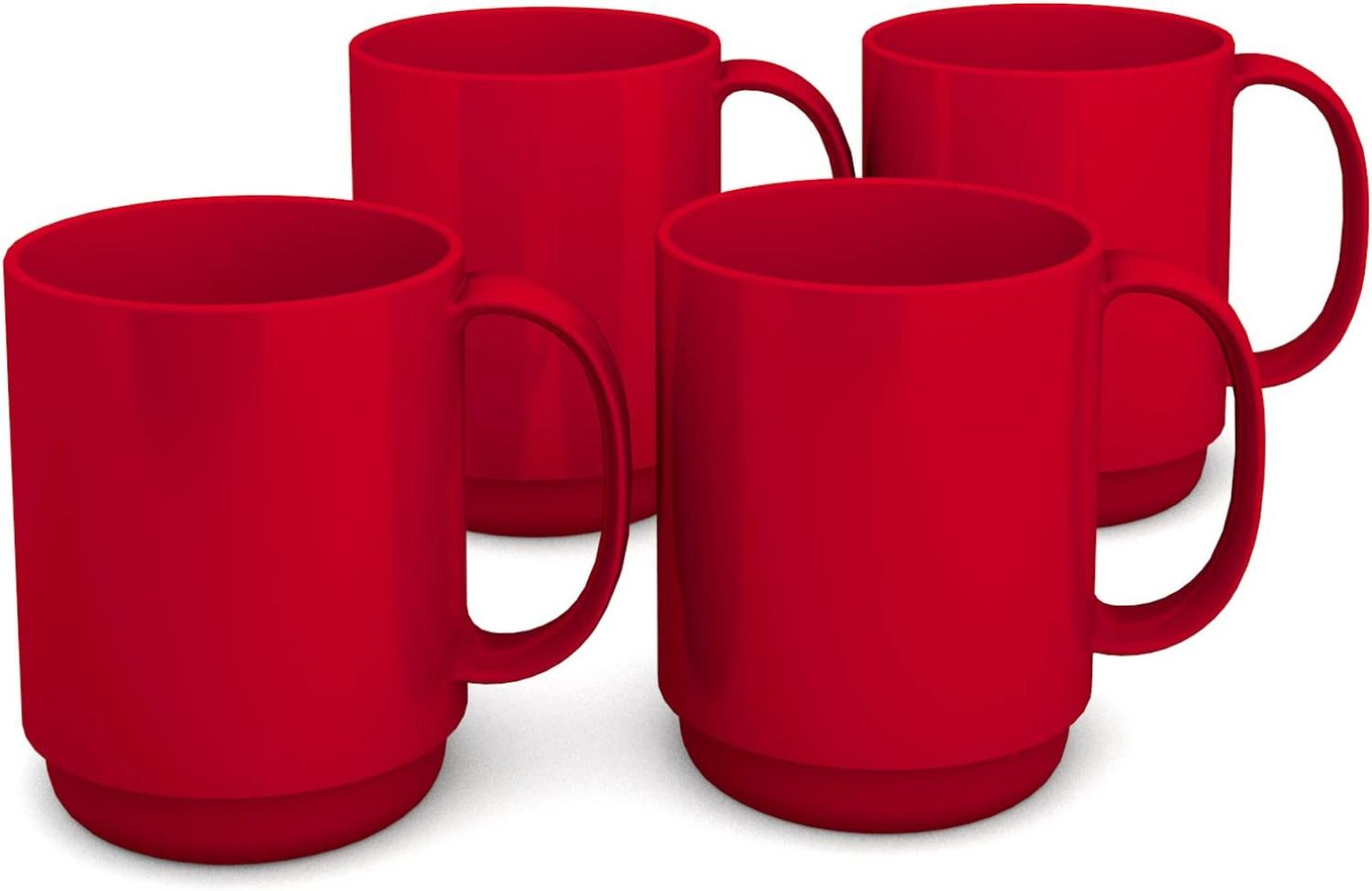 Ornamin Becher 300 ml rot, 4er Set hochwertiger, stabiler Kaffeebecher aus Kunststoff mit Henkel robustes Alltags-Geschirr für Kinder, Camping, Picknick, Gemeinschaftsverpflegung, Großküchen, Institutionen Kaffeetasse, Mehrweg-Becher, Teetasse Bild 1