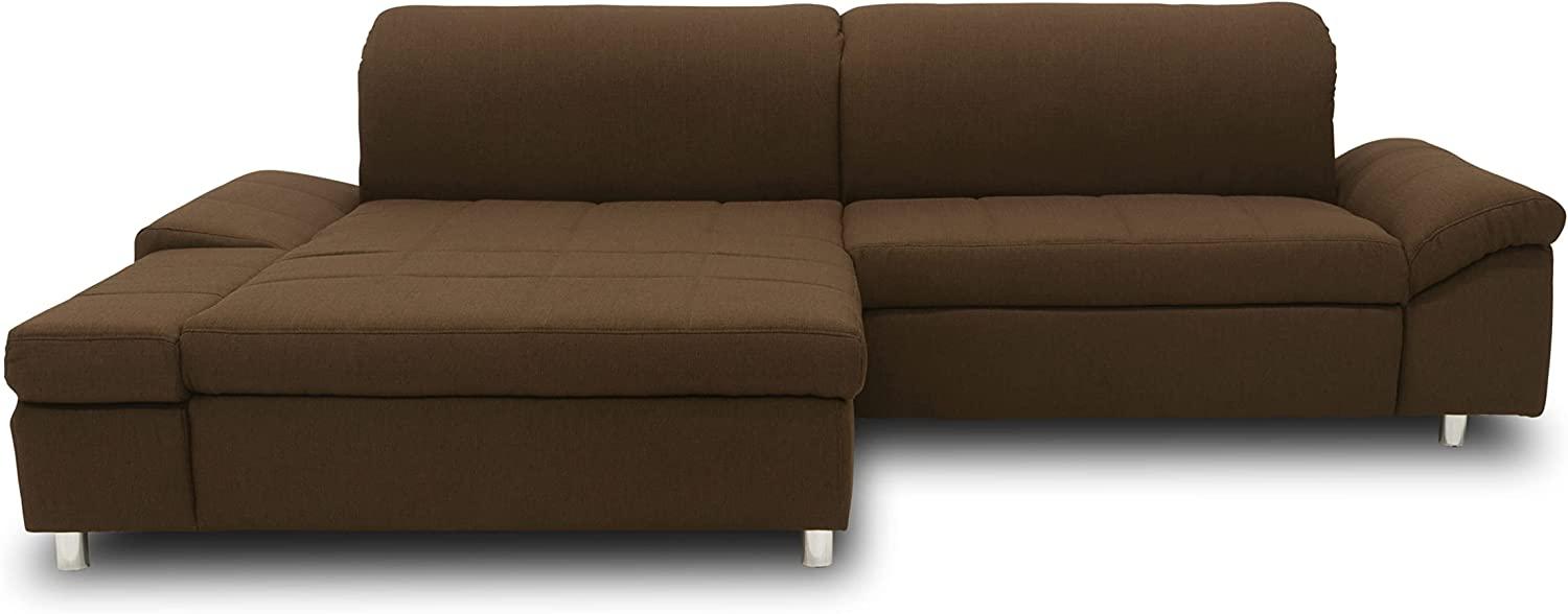 DOMO. collection Mika Ecksofa, Sofa mit Schlaffunktion und Bettkasten in L-Form, Schlafsofa mit Rücken- und Armlehnfunktion, dunkelbraun, 260x178x80 cm Bild 1