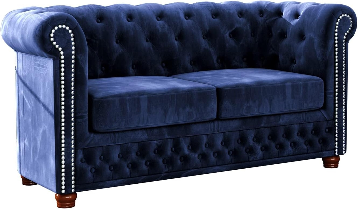 S-Style Möbel Chesterfield-Sofa Leeds 2-Sitzer aus Samt-Stoff mit Holzfüßen, mit Wellenfederung Bild 1