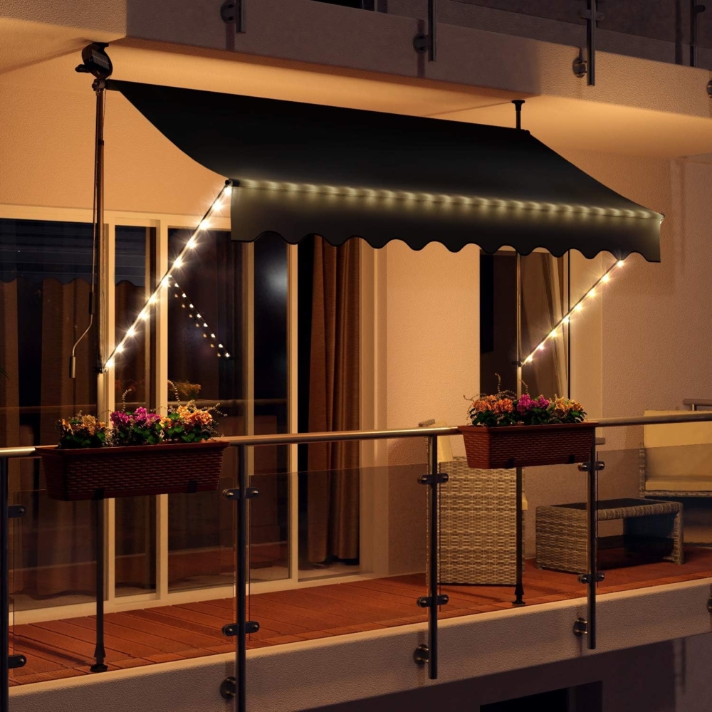 Swing&Harmonie Klemmmarkise LED - Balkonmarkise mit Kurbel Sonnenschutz Markise Terrasse Balkon 200/250/300/350 cm Bild 1