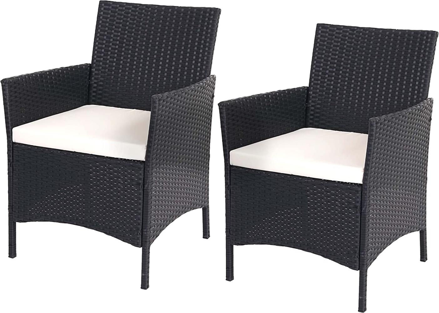 2er-Set Poly-Rattan Gartensessel Halden, Korbsessel ~ anthrazit, Kissen creme Bild 1