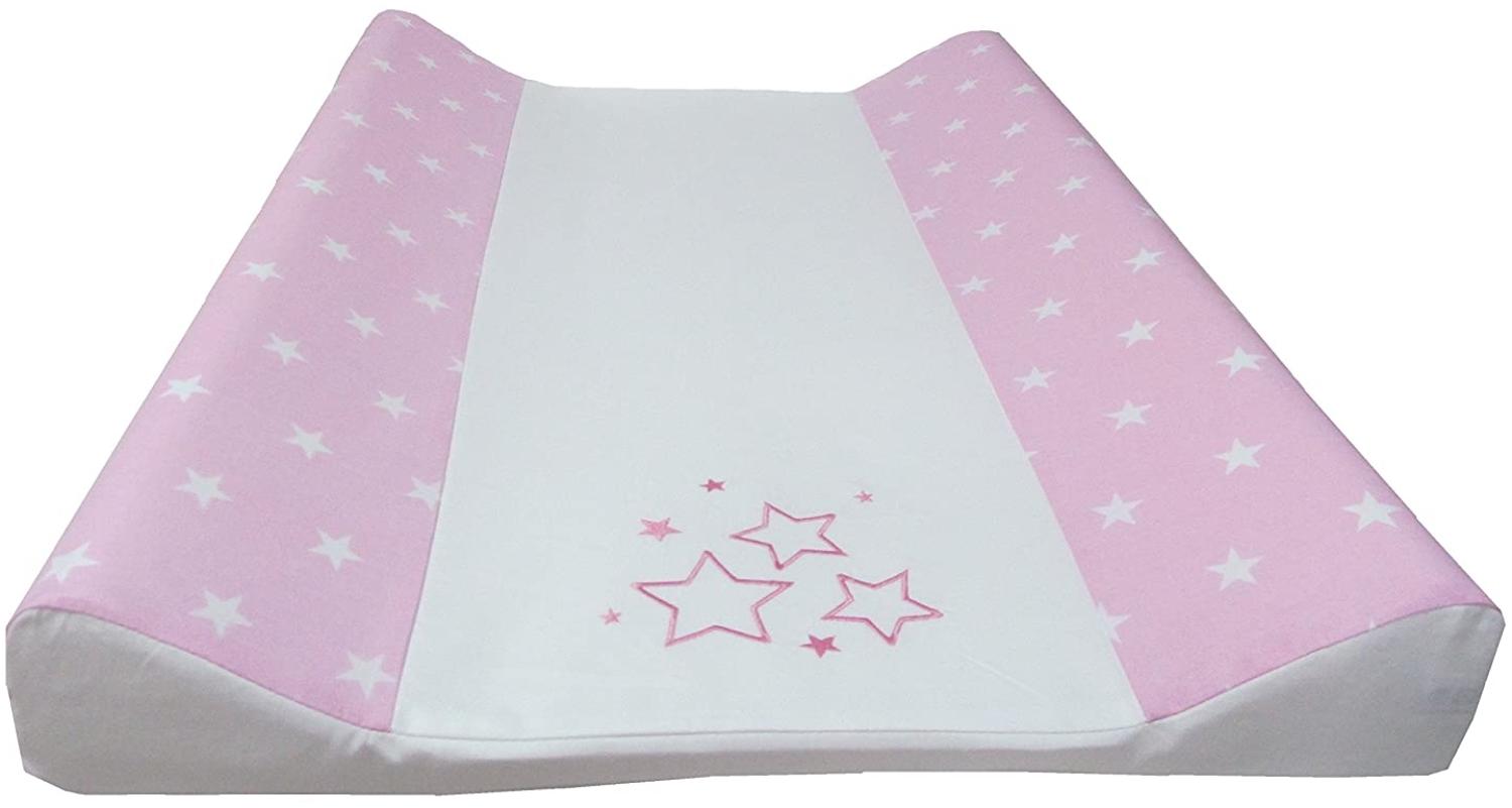 Babymajawelt® Wickeltischauflage Wickelauflage 50x70 cm - 2 Keil Mulde inkl. Baumwollbezug ver. Designs, Folienwickelauflage Phthalatfrei, inkl. abnehmbaren Baumwollbezug, Maschinenwaschbar (Stars rosa) Bild 1