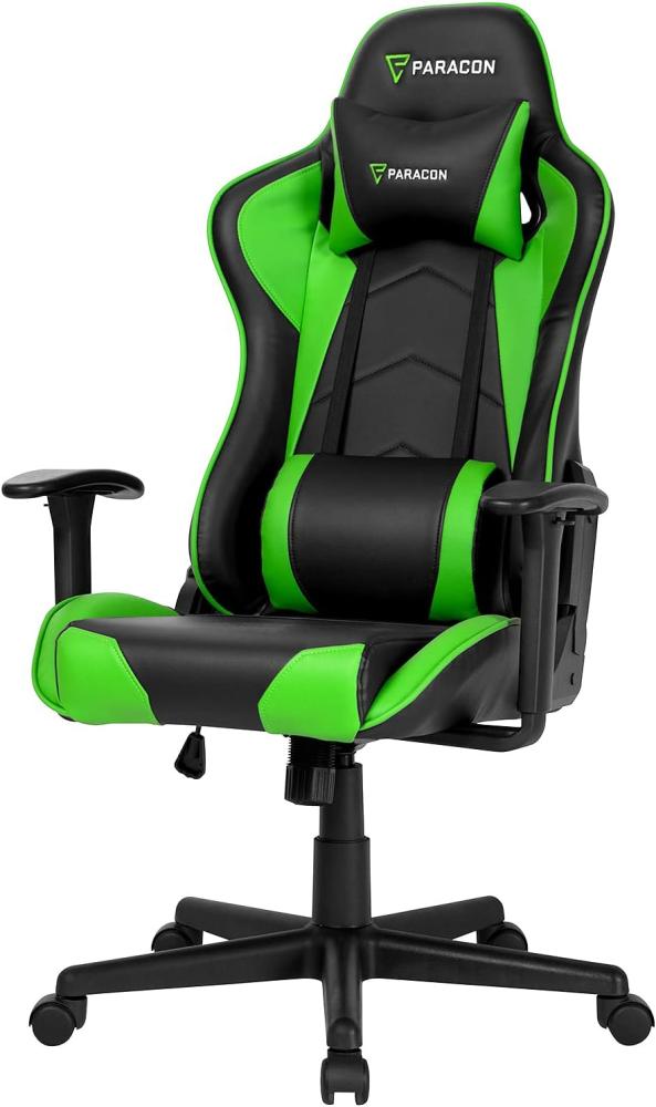 Paracon Brawler | Gaming Stuhl Bürostuhl Chefsessel Schreibtischstuhl Drehstuhl Ergonomisch mit Kippfunktion, Verstellbare Armlehnen, Kopfkissen, Nackenstützkissen, Rückenkissen | Grün Bild 1