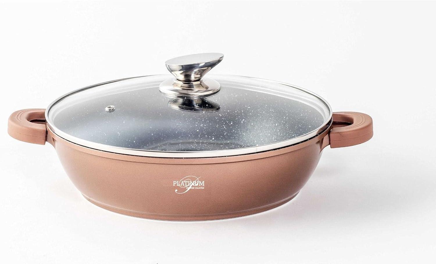 WOK Servierpfanne Schmorpfanne/ Niedrigtopf/ Servierpfanne Kochtopf Induktion Ø24cm Aluguss Topf Pfanne Silikon-Griffe Copper Bild 1