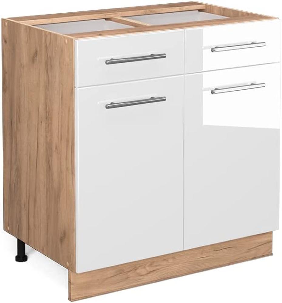 Vicco Küchenschrank Küchenmöbel Fame-Line modern Küche Einbauküche Küchenzeile Blende Unterschrank Hochschrank Hängeschrank Hochglanz (Eiche-Weiß, Schubunterschrank 80 cm) Bild 1