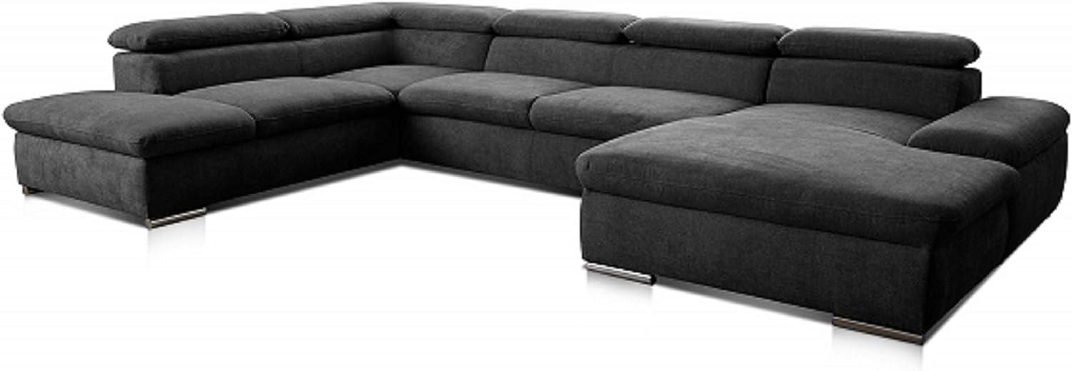 Cavadore Wohnlandschaft Alkatraz im modernen Design / U-Form mit Ottomane links und Longchair rechts / Inkl. Bettfunktion + Kopfteilverstellung / 350 x 73 x 226 / Schwarz Bild 1