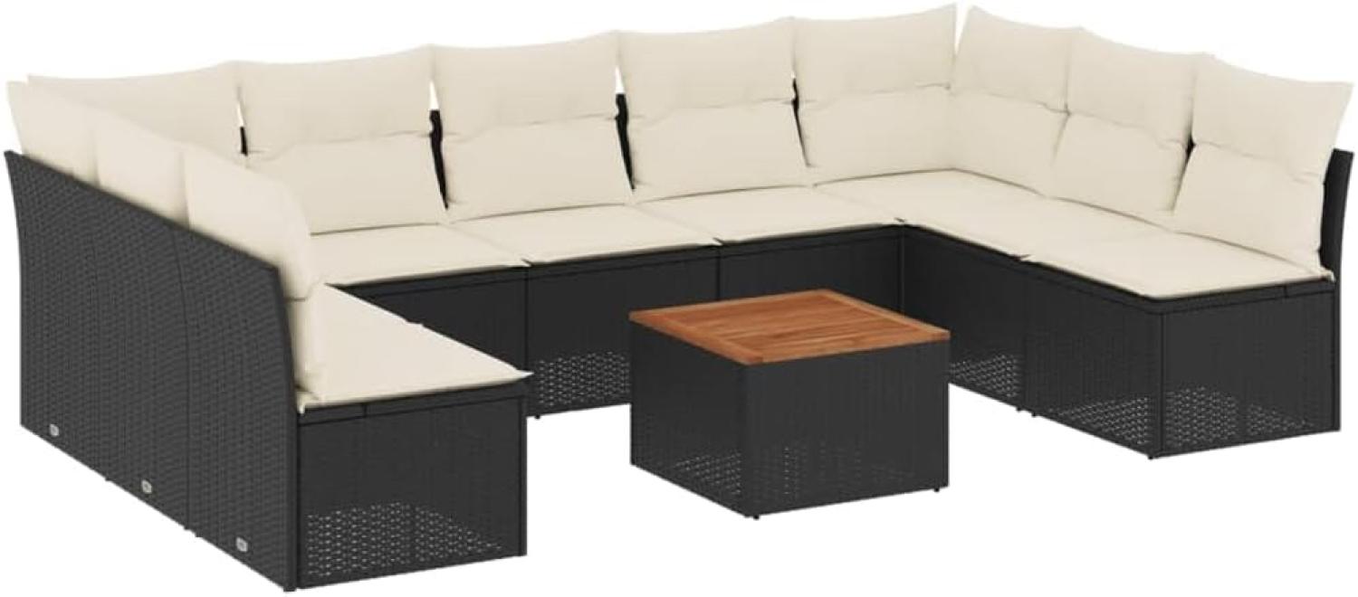 vidaXL 10-tlg. Garten-Sofagarnitur mit Kissen Schwarz Poly Rattan 3223788 Bild 1