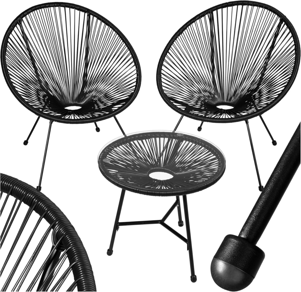 tectake® Set 2X Stuhl 1x Beistelltisch Acapulco, Gartenstuhl, Gartenstühle im Retro Design, Indoor und Outdoor Sessel für Garten, Wintergarten, als Terrassenstühle oder Balkon Sessel - schwarz Bild 1
