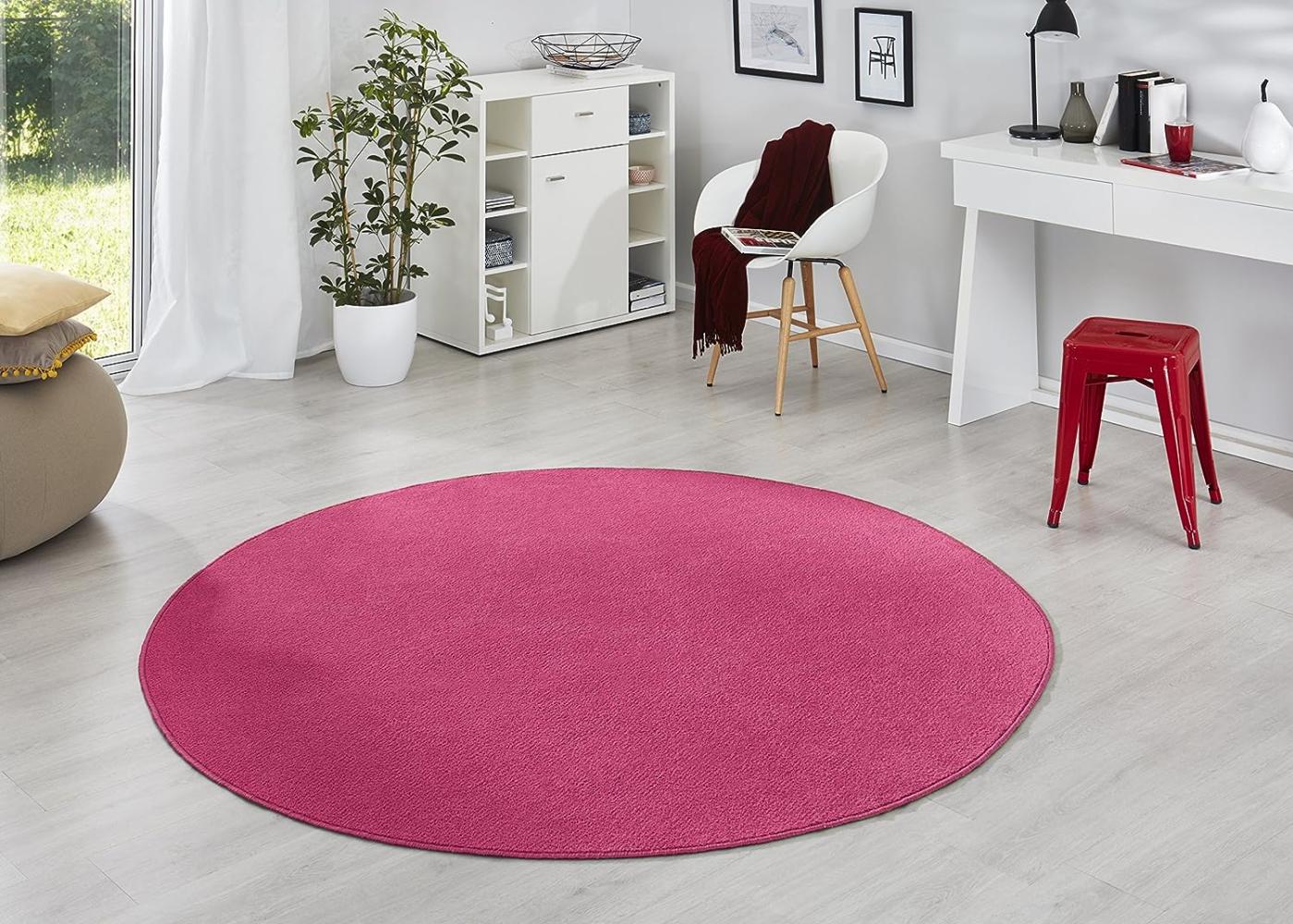 Runder Kurzflor Teppich Uni Fancy rund - Pink - 200 cm Durchmesser Bild 1