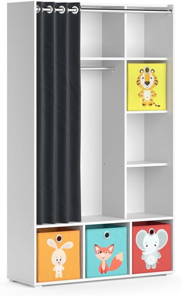 Vicco Kinderkleiderschrank Kinderzimmerschrank Kindergarderobe Luigi Weiß Faltbox 106 x 178 cm modern Schrankregal Jugendzimmerschrank Organizer Vorhang Kleiderstange Fächer Aufbewahrung Spielzeugablage Bild 1