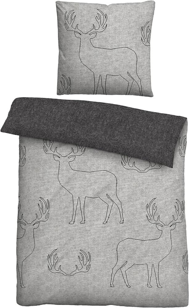 biberna 0840512 Melange-Flanell Bettwäsche HIRSCH & GEWEIH, grau, 1x 155x220 cm + 1x 80x80 cm Bild 1