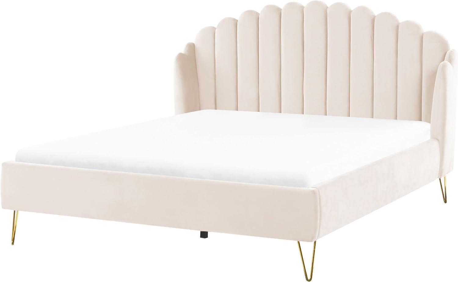 Samtbett Samtstoff hellbeige Lattenrost 180 x 200 cm AMBILLOU Bild 1