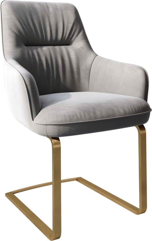 Freischwinger Zelia-Flex mit Armlehnen Samt Grau Freischwinger flach Gold Taschenfederkern Bild 1