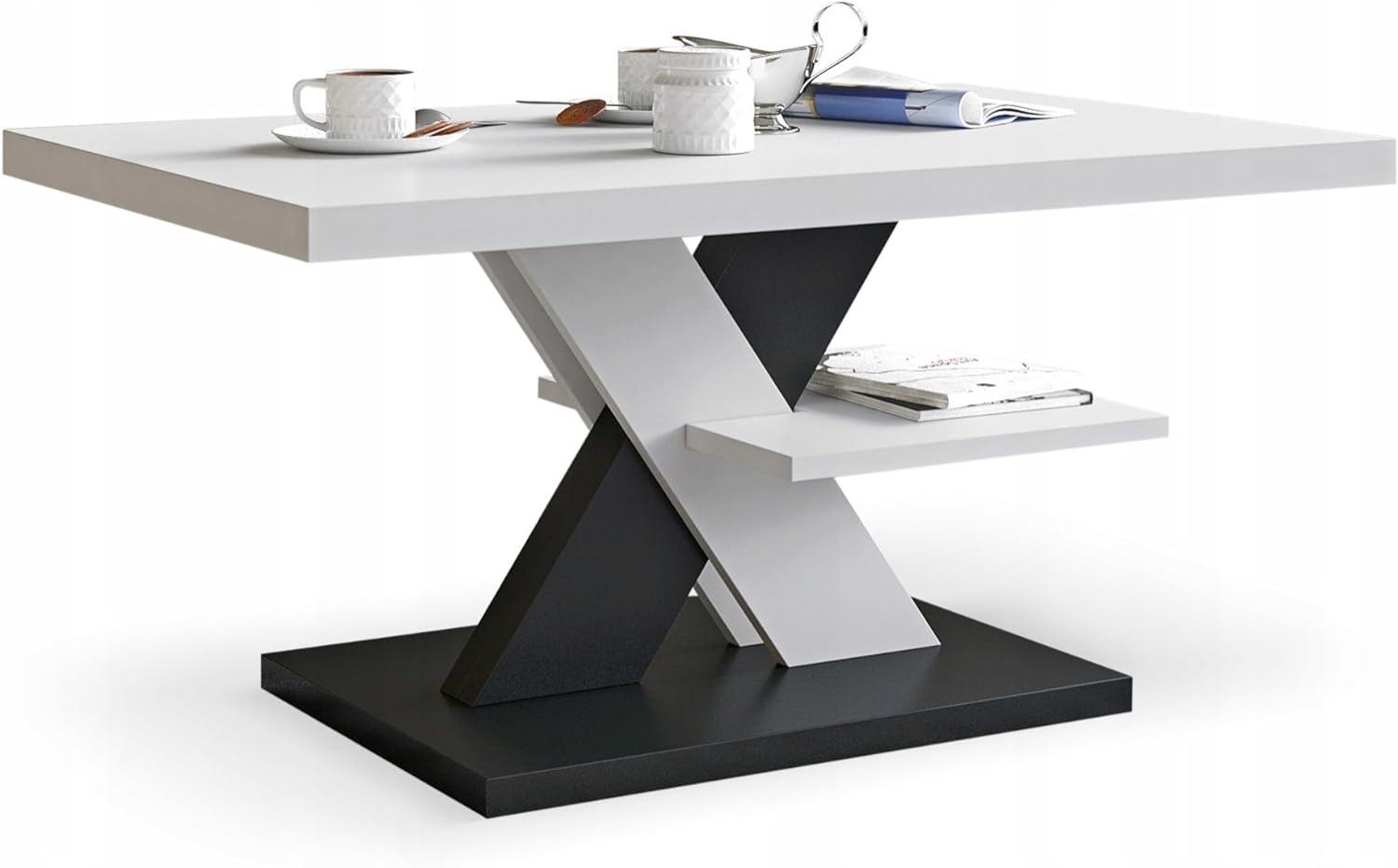 Viosimc Moderner Wohnzimmertisch, Couchtisch Weiß & Schwarz, Wohnzimmer Sofatisch Kaffeetisch, Modern Matt Sofa Tisch mit Großer Ablage, Mittel- oder Beistelltisch für Tee und Kaffee Bild 1