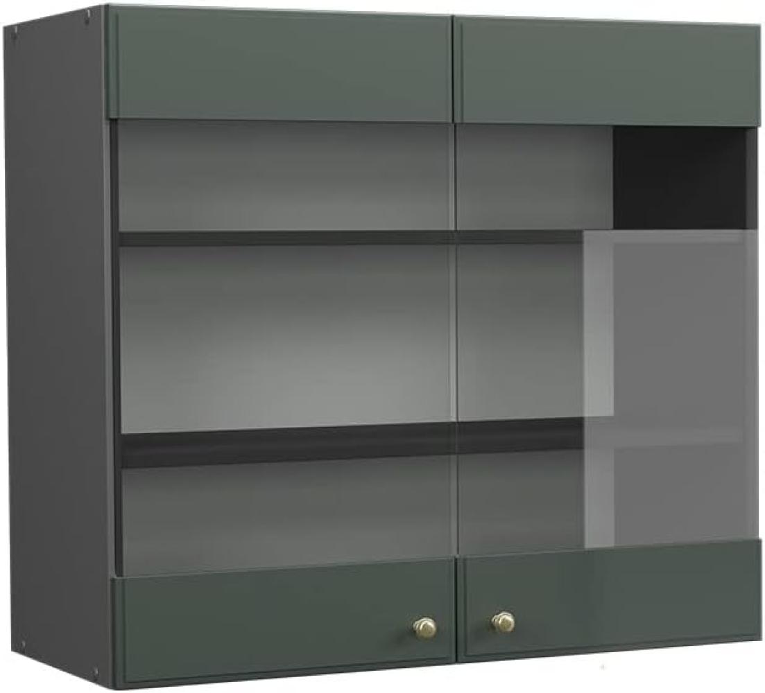 Vicco Küchenschrank Küchenmöbel Fame-Line Landhaus Küche Einbauküche Küchenzeile Blende Unterschrank Hochschrank Hängeschrank (Anthrazit-Grün-Gold, Hängeglasschrank 80 cm) Bild 1