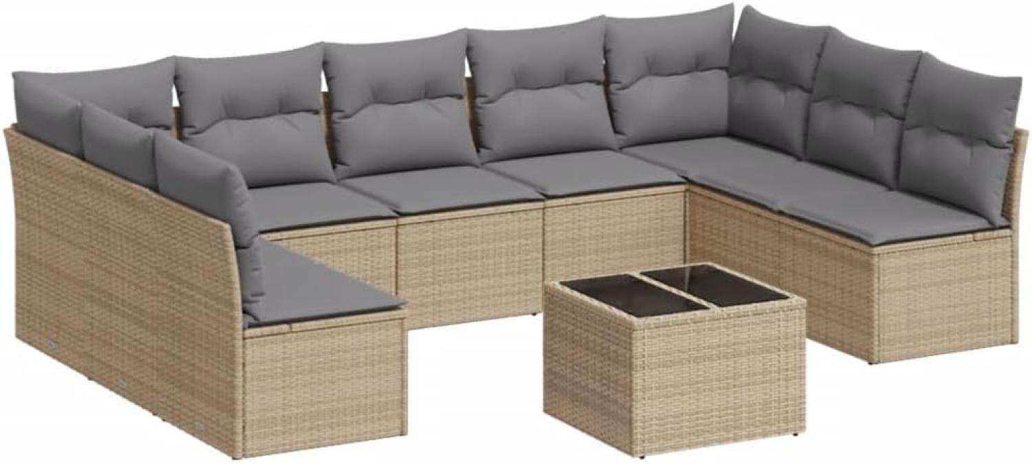 vidaXL 10-tlg. Garten-Sofagarnitur mit Kissen Beige Poly Rattan 3249918 Bild 1