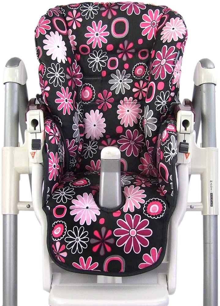 Babys-Dreams Sitzkissen Ersatzbezug für Peg Perego Prima Pappa Diner *20 FARBEN* NEU (Grau Pinke Blumen) XX Bild 1