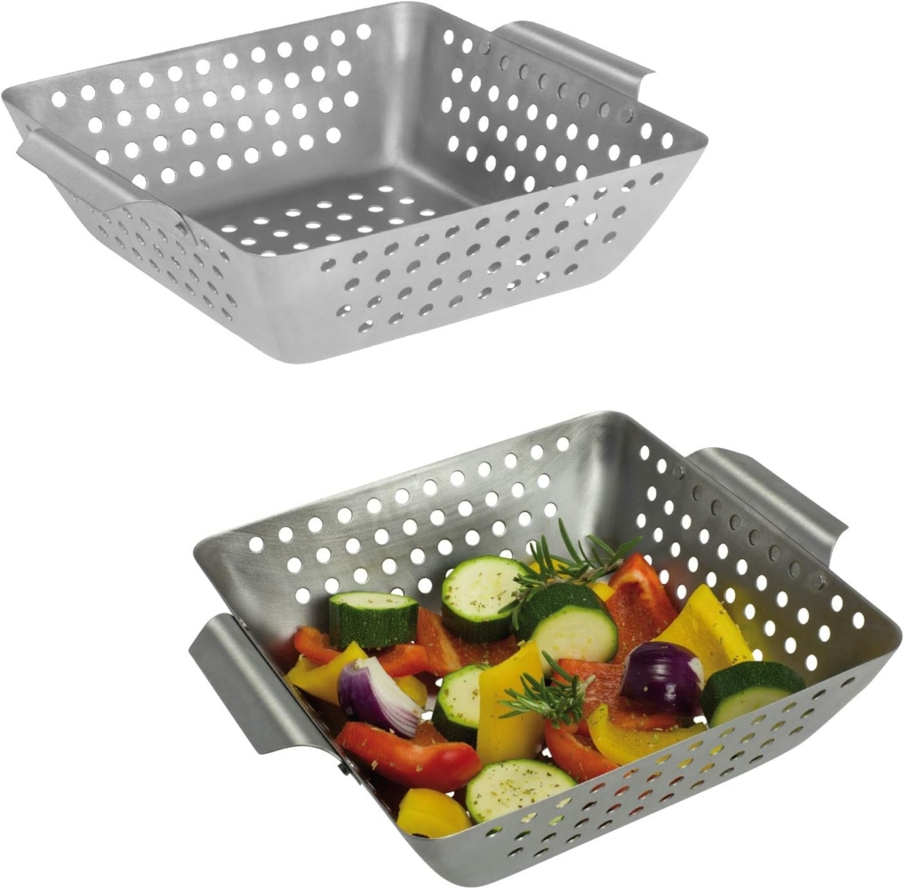 Edelstahl Grillkorb 2er Set (27 x 7 x 21,5 cm), Grillpfanne, Grillplatte Bild 1