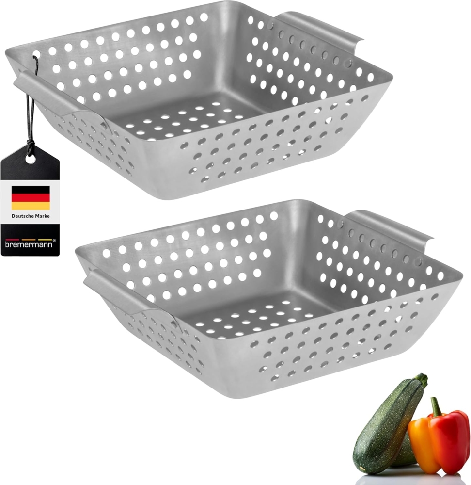 Bremermann Grillkorb, 2er-Set, Edelstahl silber, 27 x 21,5 x 7 cm Bild 1