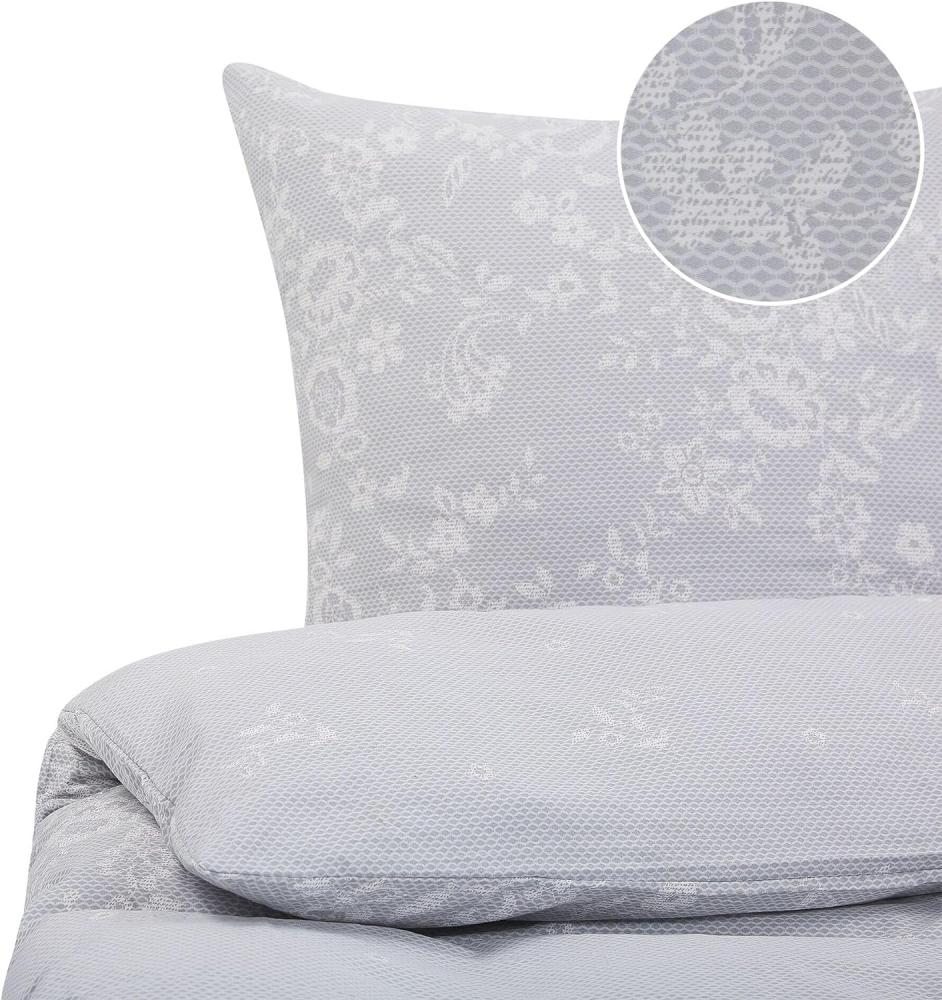 Bettwäsche-Set Blumenmuster MORNINGSIDE 155x220 cm Baumwoll-Satin Grau Bild 1