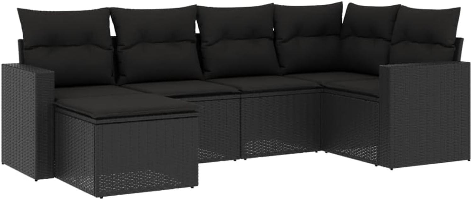 vidaXL 6-tlg. Garten-Sofagarnitur mit Kissen Schwarz Poly Rattan 3251592 Bild 1