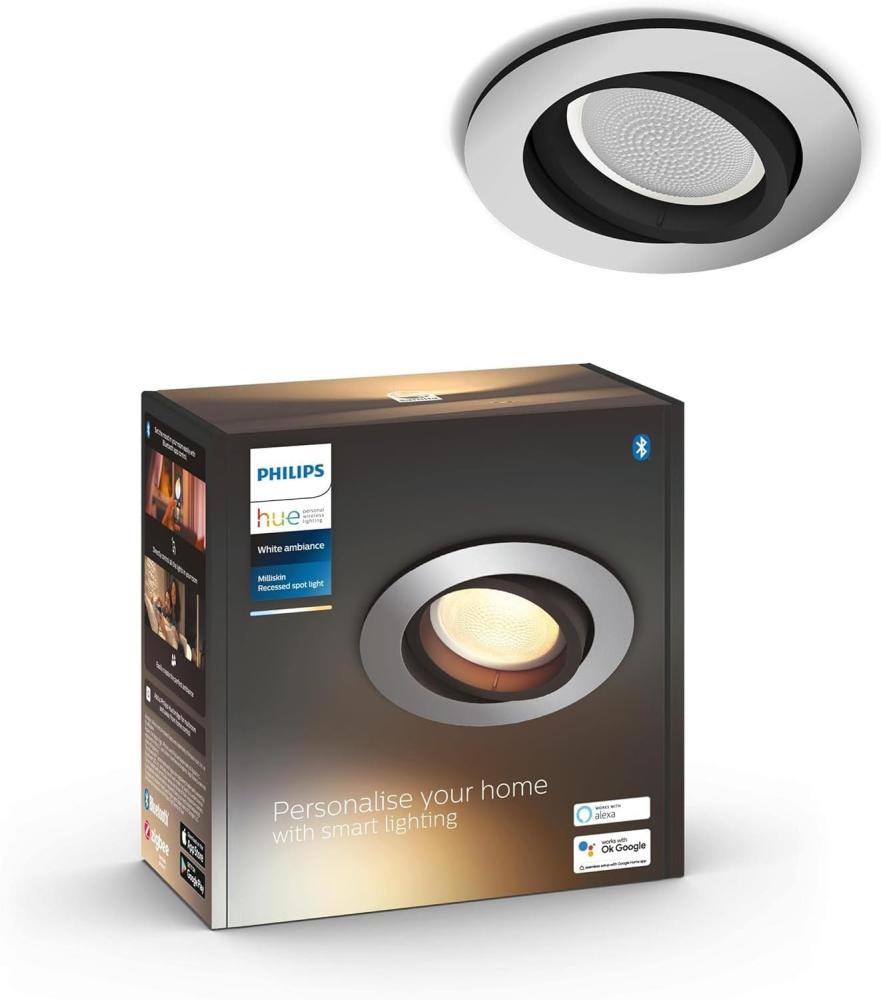 Philips Hue White Ambiance Milliskin Decken Einbauspot rund Aluminium Bild 1