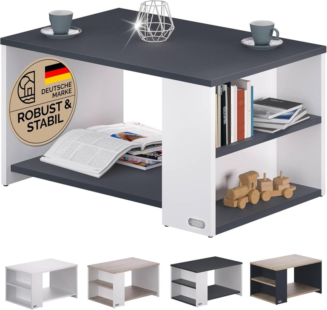 Casaria Couchtisch Santa Cruz, Holz Weiß Schwarz mit Stauraum 90x60x50cm 2 Ablagen Eckig Matt Modern Bild 1