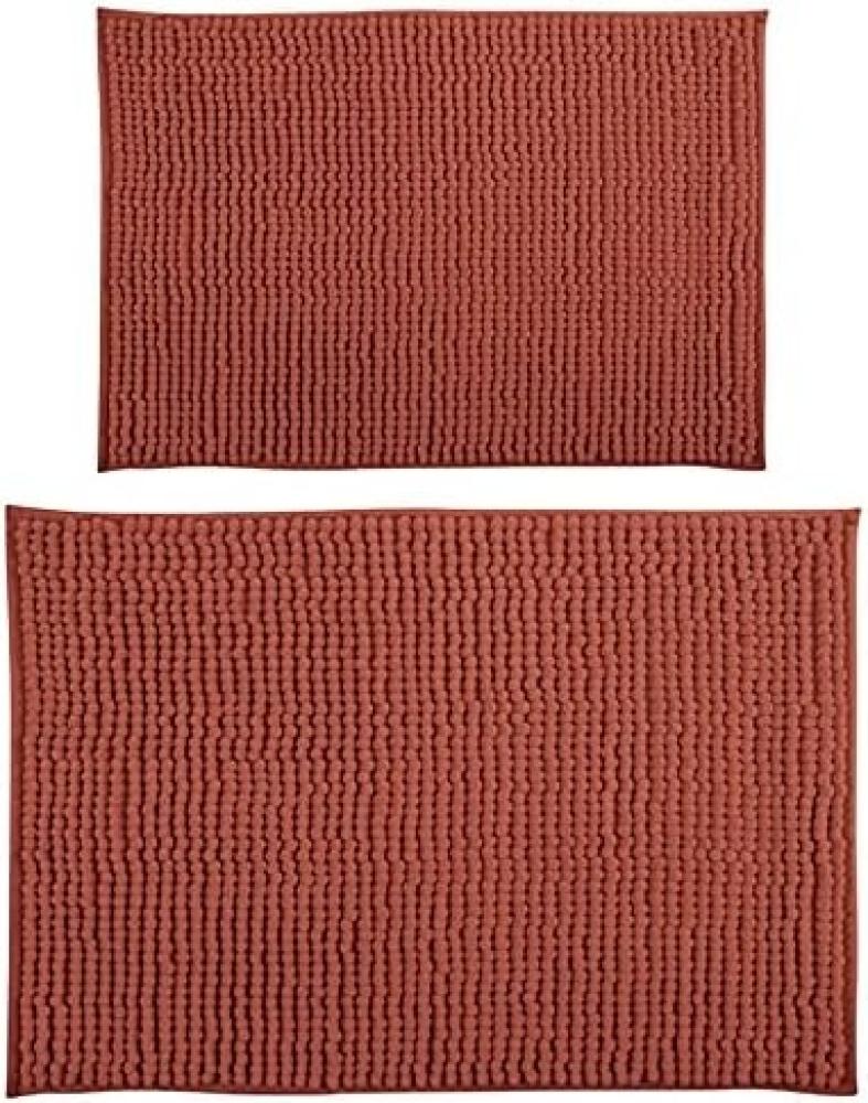 MSV Badteppich 2er Set Badvorleger Duschvorleger Chenille Hochflor Badematte 40x60 cm + 60 x 90 cm – Terracotta Rot Bild 1