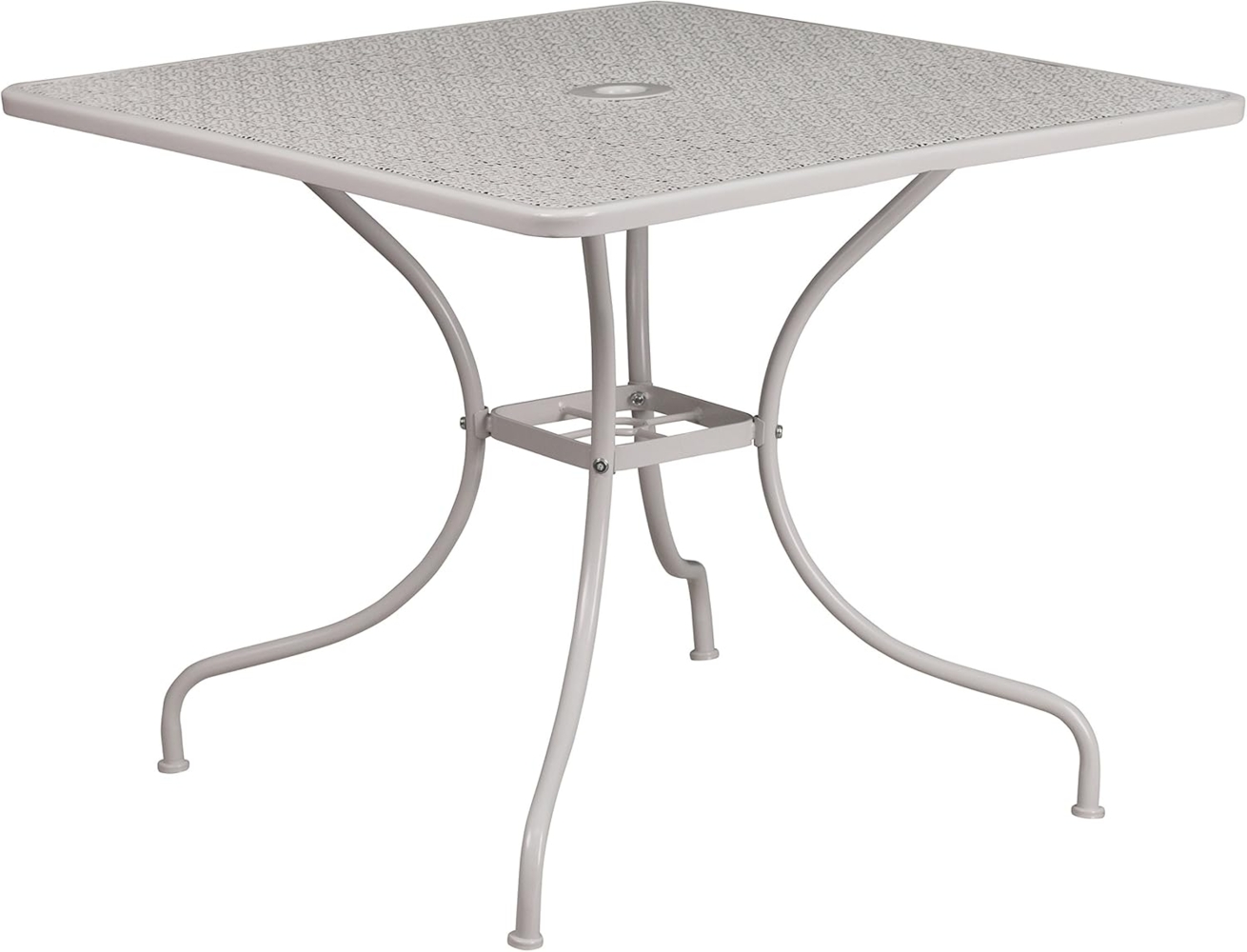 Flash Furniture Oia Terrassentisch aus Stahl für drinnen und draußen, quadratisch, 90,2 cm, mit Schirmloch, Hellgrau Bild 1