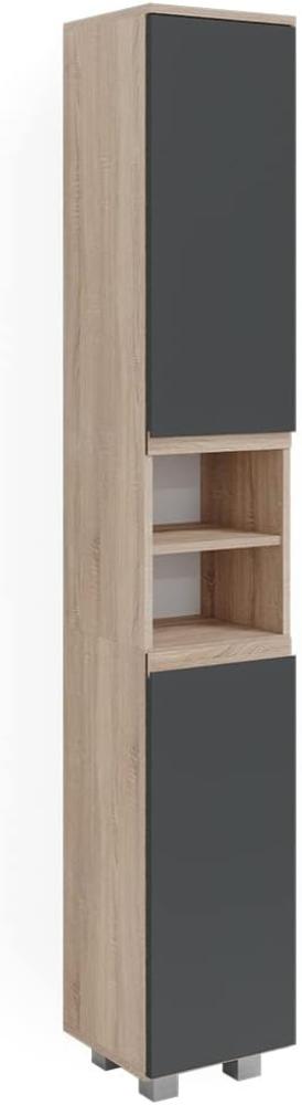 Vicco Hochschrank Badschrank Badezimmermöbel J-shape Sonoma Anthrazit modern 30x190cm Badezimmer Schrank Badmöbel Schranktür Schrankfach Aufbewahrung Ablage Bild 1