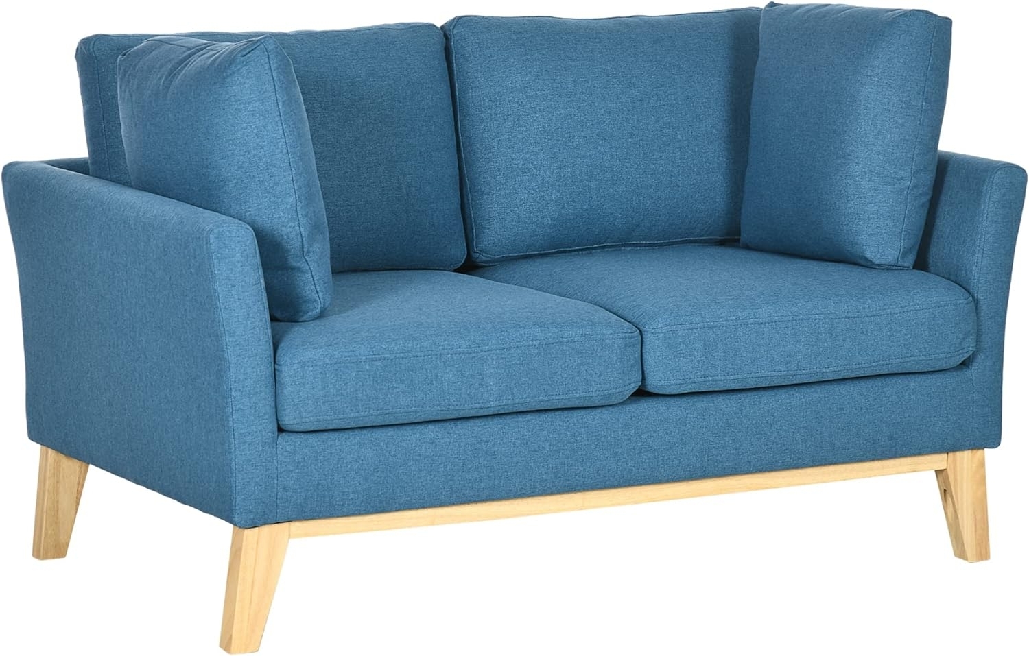 HOMCOM 2-Sitzer Sofa mit Holzbeinen, Doppelsofa in Leinenoptik, Zweisitzer mit Kissen, Doppelsofa 1 Teile, für Schlafzimmer, Wohnzimmer, Blau Bild 1