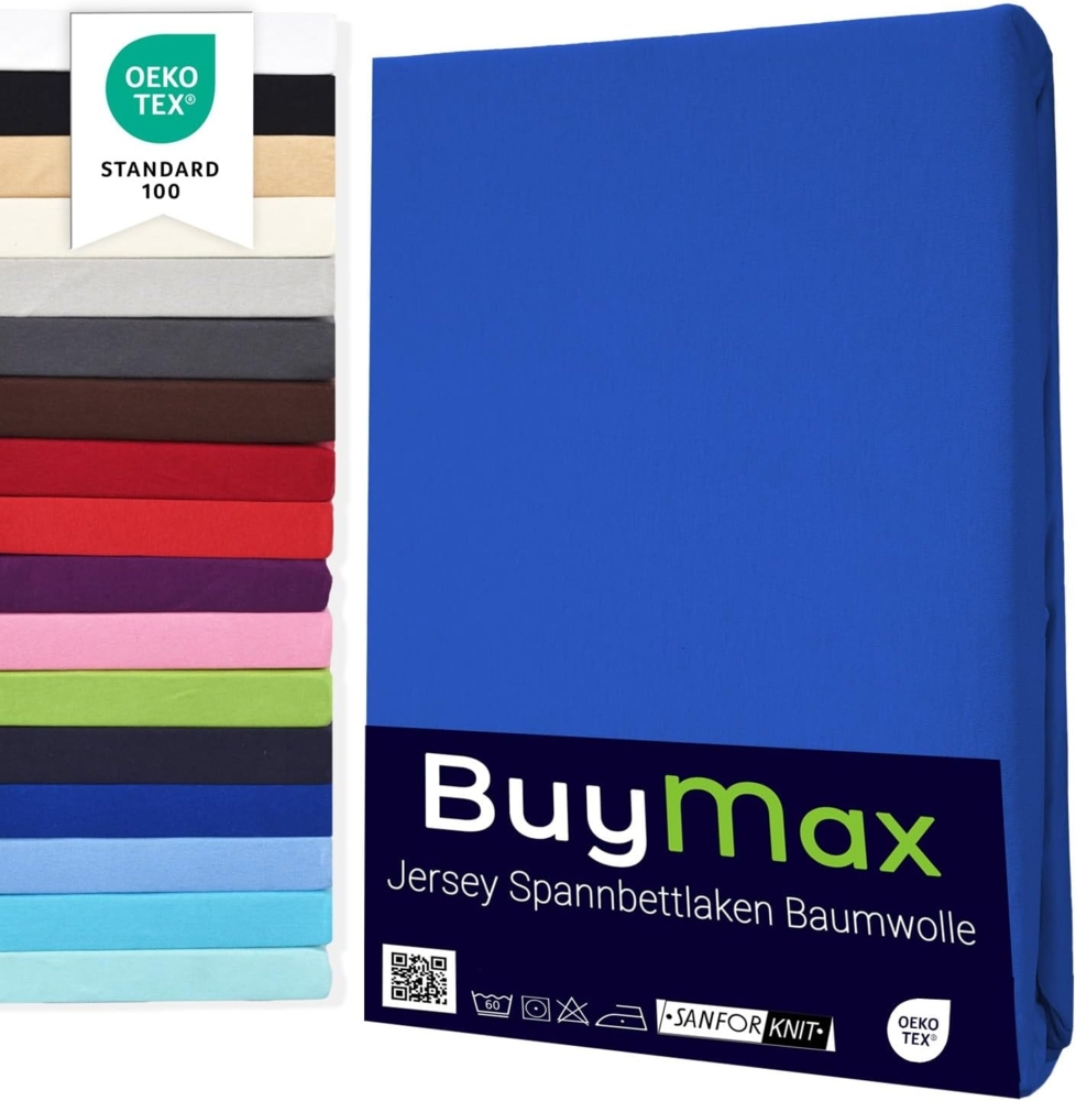 Buymax® Spannbettlaken 80x200 cm Doppelpack 100% Baumwolle Spannbetttuch Bettlaken Jersey, Matratzenhöhe bis 25 cm, Farbe Dunkelblau Bild 1