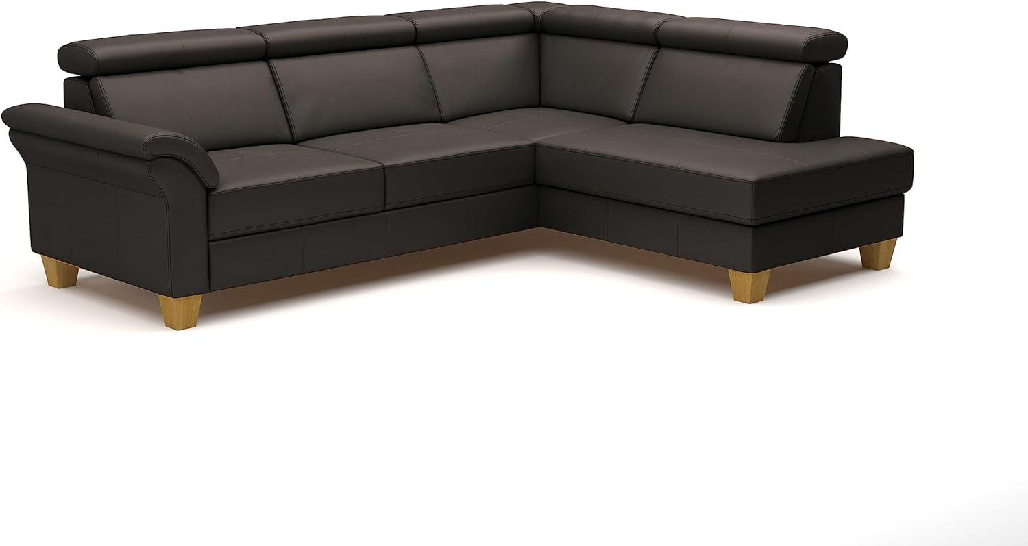 CAVADORE Leder-Ecksofa Ammerland mit Ottomane / Landhaus-Sofa mit Federkern + Kopfteilverstellung / 245 x 84 x 194 / Leder Dunkelbraun Bild 1