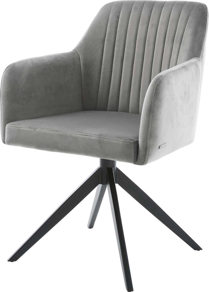 Drehstuhl Greg-Flex Samt Grau Kreuzgestell breit Schwarz 360° drehbar Wippfunktion Taschenfederkern Bild 1