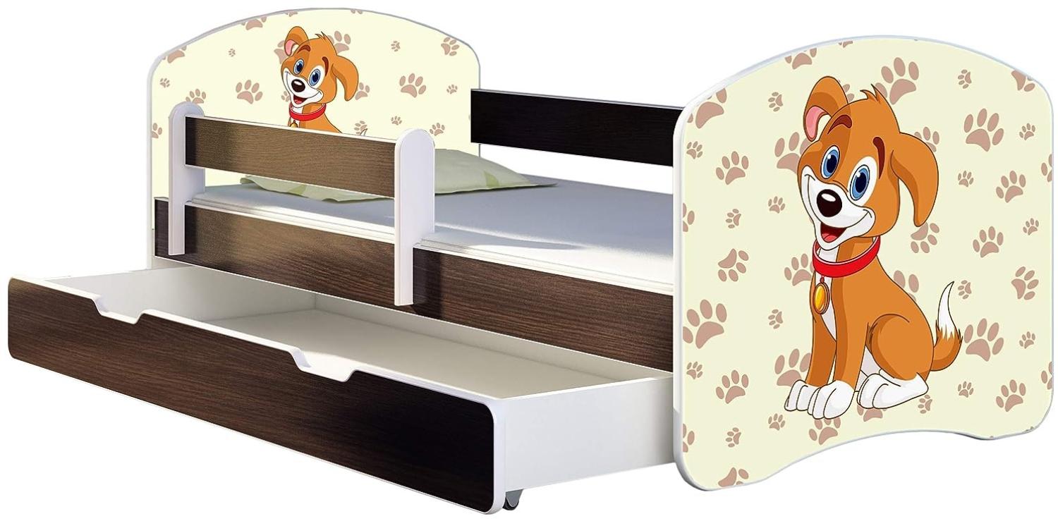 ACMA Kinderbett Jugendbett mit Einer Schublade und Matratze Wenge mit Rausfallschutz Lattenrost II 140x70 160x80 180x80 (11 Welpe, 160x80 + Bettkasten) Bild 1