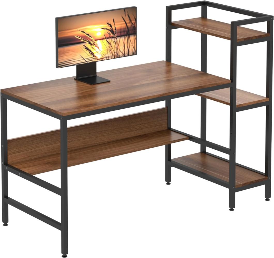 Dripex Holz Schreibtisch mit Ablage Computertisch, PC-Tisch Bürotisch Officetisch Stabile Konstruktion Tisch für Home Office (136cm Braun) Bild 1