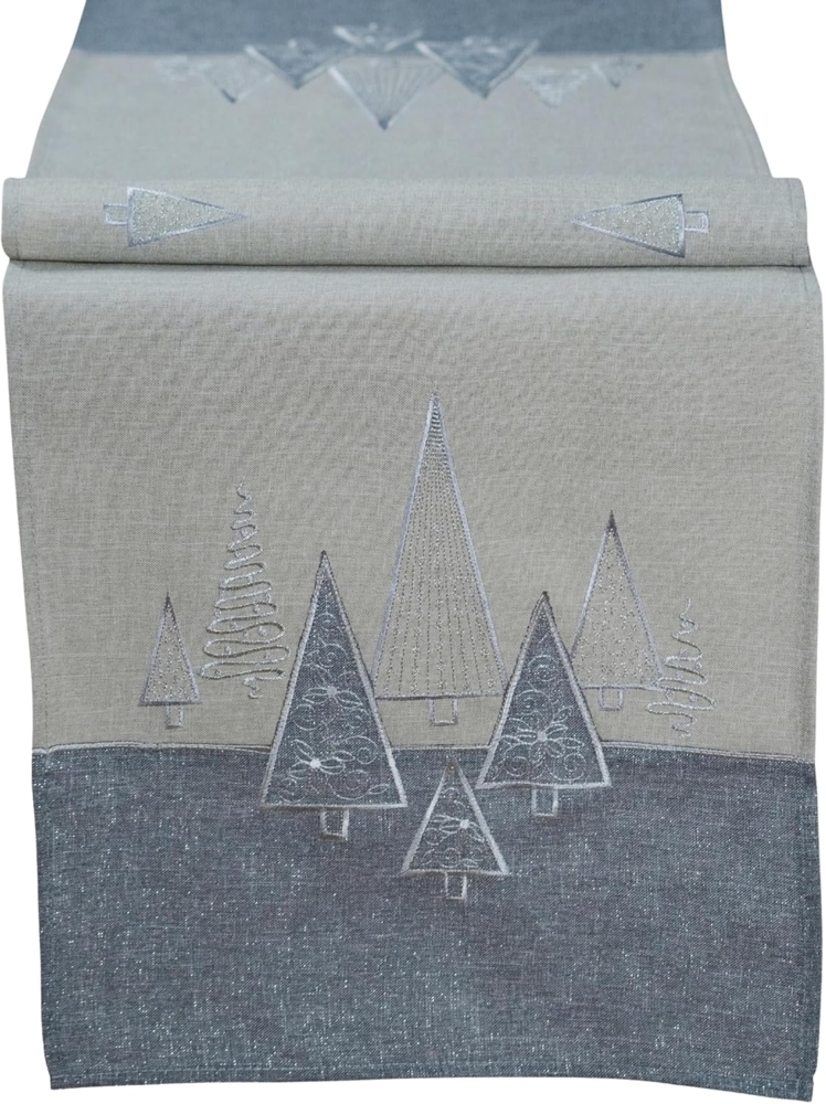 matches21 HOME & HOBBY Tischdecke 40x140 cm Tischläufer grau edel gestickte Tannenbäume für Weihnachten (1-tlg), Ideal für Advent und Weihnachtsdeko Bild 1