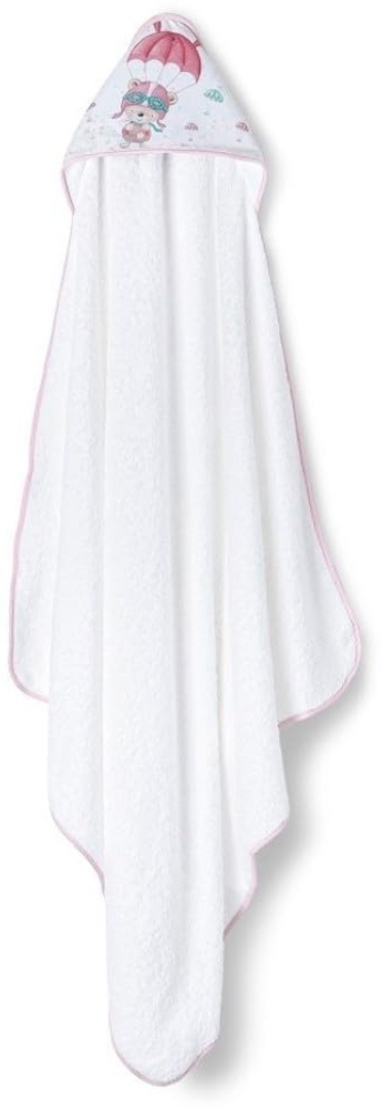 Interbaby 01228-12 Baby Kapuzenbadetuch PARACAIDISTA, weiss e rosa, Rosa Bild 1