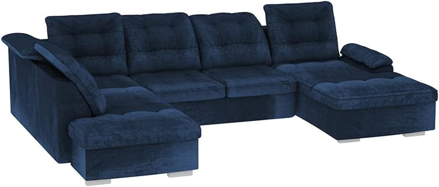 Selsey Jamaal U - Schlafsofa in U-Form mit regulierbarer Rückenlehne, Bettkasten 330 cm (Dunkelblau, Ottomane rechts) Bild 1