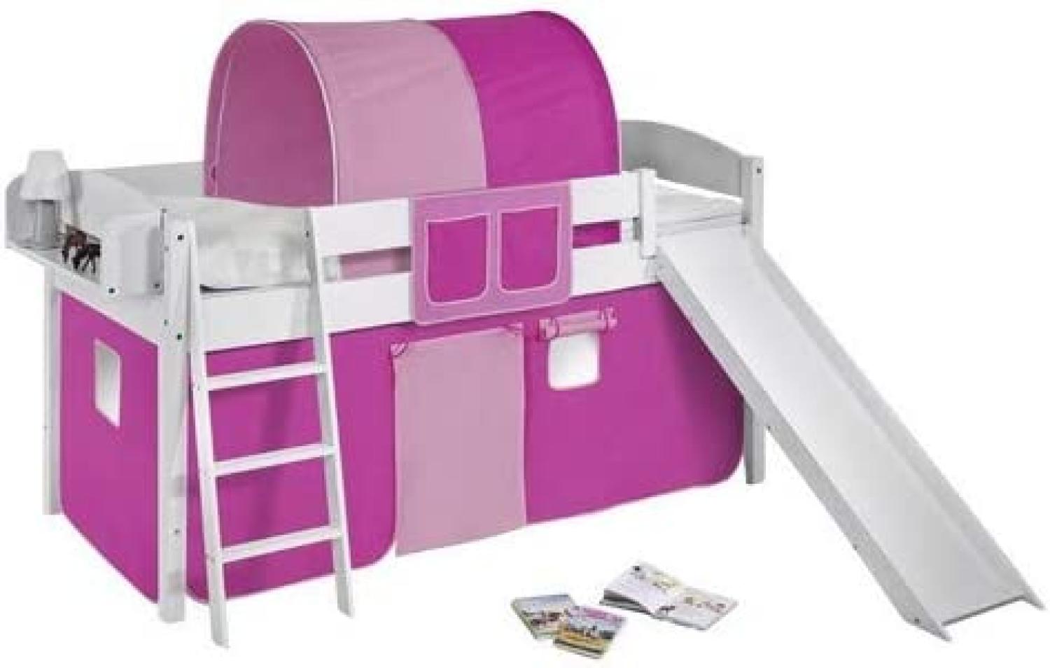 Lilokids 'Ida 4105' Spielbett 90 x 200 cm, Rosa, Kiefer massiv, mit Rutsche und Vorhang Bild 1