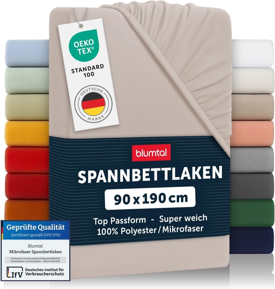 Blumtal® Spannbettlaken Microfaser - Spannbettlaken 90x190 cm im 2er Pack - Oekotex zertifizierter Bettbezug in 90x190 cm - Bettlaken für Matratzen im Set 90x190 cm - fitted sheets - Bettbezug - Taupe Bild 1
